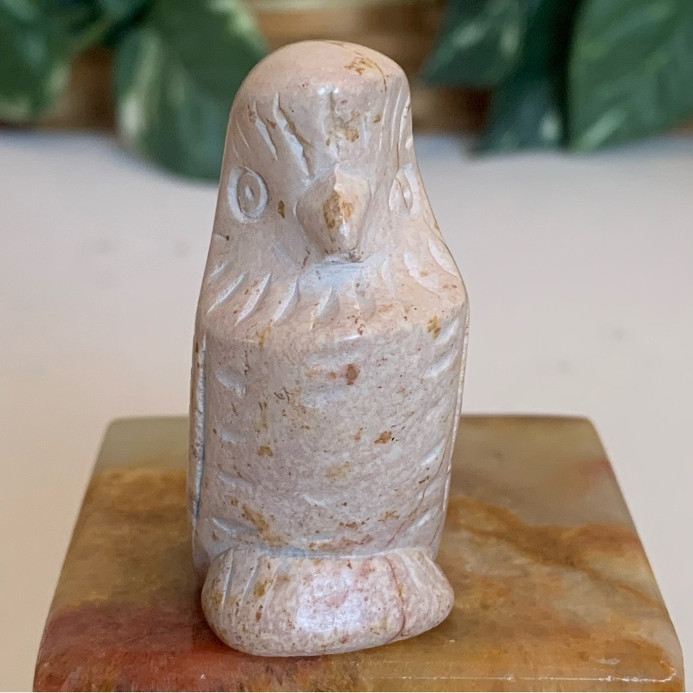 Kisii Soapstone Carved OWL Figurine Stone Bird Carving Animal Figure Statue 2.1”